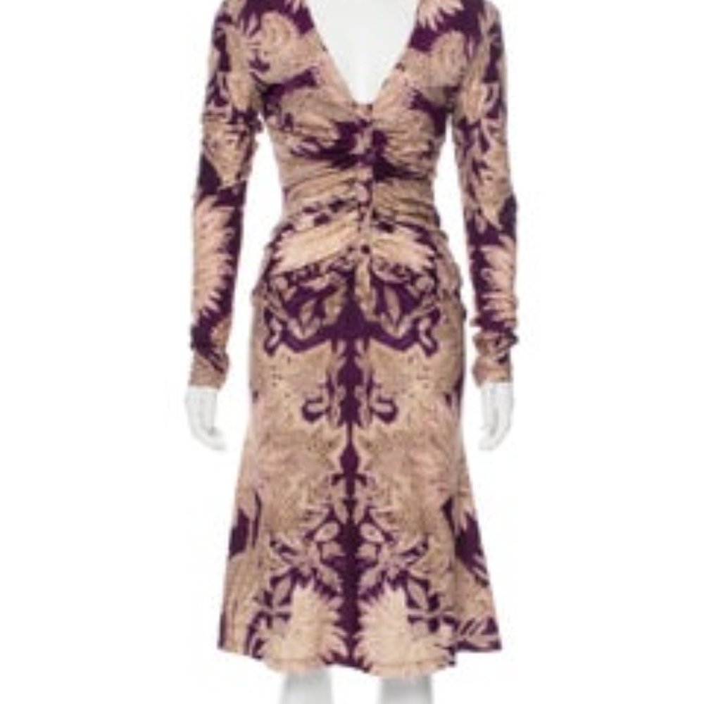 Roberto cavalli purple ruched midi dress